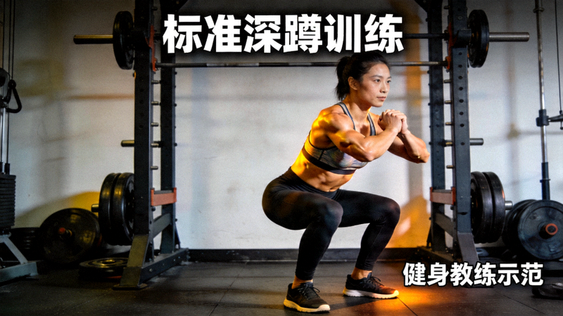 健身教练示范标准深蹲训练的视频缩略图